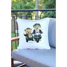 Kırlent Kılıfı Ayıcık Desenli 45x45 Raşel Örme Kadife Çift Taraflı Dijital Baskı Beyaz Biyeli - 05 Beyaz