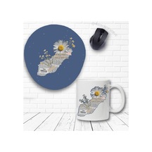 Gazete Papatya Baskılı Kupa Bardak Ve Bilek Destekli Mouse Pad Seti Mousepad