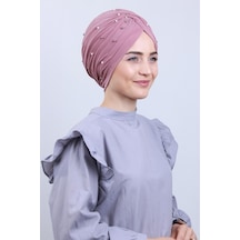 Melodi Scarf Kadın Tesettür İncili Taşlı Vera Dış Bone Pudra Pudra