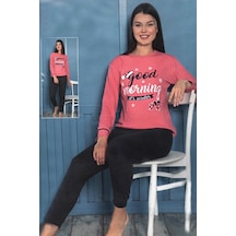 Fawn Kadın Good Morning İnterlok Uzun Kol Manşetli Pijama Takımı 8020 Açık Pembe