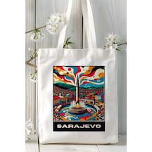 Art Hediye Sarajevo Saraybosna Baskılı Bez Çanta Omuz Çantası Kişiye Özel Desen Çok Renkli