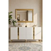 Ka1598bg Anka150 Konsol, Kahve Köşesi, Tv Sehpası Ve Dolap Beyaz - Gold 150cm