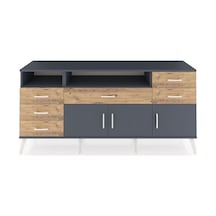 Hyperion Konsol 3 Raflı 6 Çekmeceli 3 Kapaklı 176x44x83 Antrasit-antrasit/çam Antrasit/çam