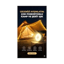Şarjlı 10 Metre Ledli Şarj Göstergeli 7 Işık Modlu Hareketli Ve Flaşör Modlu Kamp Lambası Led I Standart