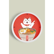Sevimli Kedi Temalı Modern Duvar Saati - 25cm - Önü Camlı Beyaz Kasa - Sessiz Mekanizma-jh0012 Beyaz