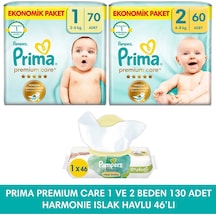 Prima Bebek Bezi Premium Care 1 Numara 70 Adet + Prima Bebek Bezi 2 Numara 60 Adet 2'li
