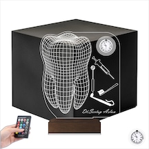 Luvivia Diş Doktoru Hediye Diş Hekimi İmplant Kişiye Özel Metal Saatli 3d Lamba - Masa Gece Lambası Şeffaf