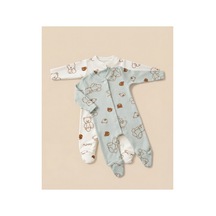 Minory Baby - 2'li Patikli Bebek Tulumu Ayı Motifli Çok Renkli Çok Renkli