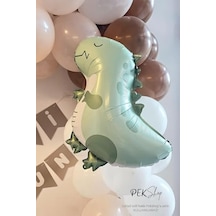 Retro Yeşil Dinozor Folyo Balon Retro Renkler Dinazor Şekilli Balon 59x49 Cm 2 Yaş Mavi