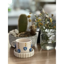 Altın Yaldız Çizgili Kalpli Nazar Fincan Mug