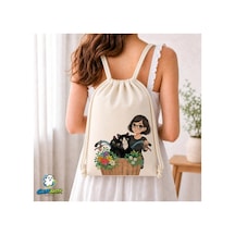 Ghostbastır Design Kedili Büzgülü Keten Çanta C142 Bej