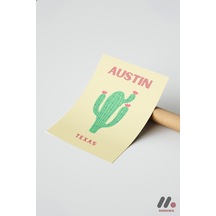 Austin Teksas Kaktüs Posteri, Çerçevesiz Yüksek Kalite Duvar Afişi - Seyahat Severlere Hediye