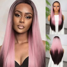 Koyu Kestane Pembe Ombreli Fiber Sen Tül Peruk Çok Renkli