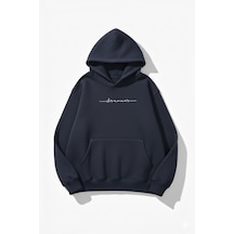 Uyguntarz Unisex Yumuşak Dokulu Dream Baskılı Tasarım Oversize 3 İplik Hoodie Sweatshirt Indigo