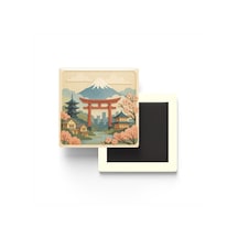 Japonya - Paper Cut Art - Baskılı Buzdolap Magneti Kare - 9x9 Cm