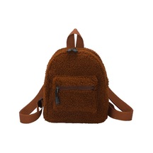 Vintage Kuzu Yünü Düz Renk Sırt Çantası Kadın Sonbahar Kış Mini Sırt Çantası Light Brown Açık Kahverengi