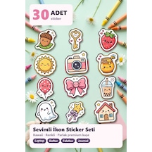 30 Adet Sevimli Karakter Sticker Seti Boba Çayı, Yağmurlu Bulut, Uykulu Hilal - Laptop Defter Ajanda İçin Renkli Çok Renkli