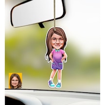 Kişiye Özel Kız Çocuk Karikatürlü Ahşap Araba Dikiz Ayna Süsü-3