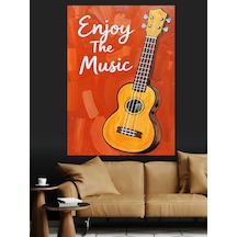 Ahşap Tablo Sarı Ukulele Müzik Posteri