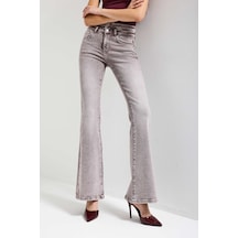 Itsbasic Kadın Taş Rengi 4s6-158 Flare Fit Esnek Kumaş Düşük Bel Denim Jean