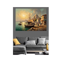 Deniz Kıyısında Cami Ve Gemiler Yağlı Boya Dokulu Kanvas Tablo Canvas Tablosu
