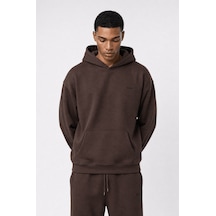 Erkek Respire Basic Oversize Hoodie Kahve