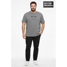 Superlife Erkek Büyük Beden Milano İtalia Baskılı 3xl-6xl Bisiklet Yaka Tshırt Spr26bts510-09 Gri Melanj