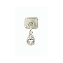 Oval - 440 - Zirkon Taşlı Sallatılı Çelik Charm - Nazblsmm - Gümüş Rengi