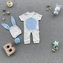 Erkek Bebek Tavşan Model Yazlık Kostüm Tulum-Bebek Doğum Hediyesi