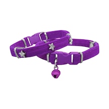 Kadife Kedi Boyun Tasması Yıldızlı 20-32 Cm Mor