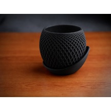 3d Baskı Küre Saksı - Kafes Dokulu İki Parçalı Dekoratif Saksı - Siyah-siyah