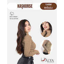Alya Underwear Kaşkorse Yarım Boğaz Body Sweatshirt, Fitilli Kumaş, Likralı, Bordo Kahverengi Melanj