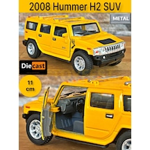 2008 Hummer H2 Suv Çek Bırak Die - Cast Kapıları Açılabilen Metal Model Araba - Sarı 11.5 Cm