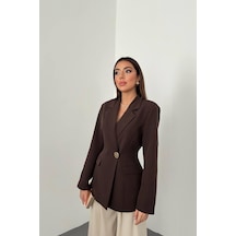 Duygudan Kahverengi Belden Oturtmalı Blazer Ceket