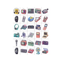 30 Adet Retro Elektronik Cihazlar Sticker Seti - Laptop, Telefon Kılıfı, Ajanda Çok Renkli