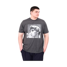 Mode Xl Büyük Beden Erkek T-shirt Bisiklet Yaka Statue U25027 Antrasit Antrasit