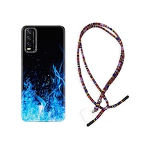 Vivo Y20S Kılıf Rasta Boyun Askılı Blue Fire 1678 Siyah