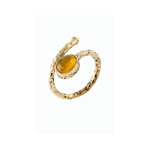 Oval - 317 - Doğaltaşlı Otantik Yüzük - Nazblsmm - Sarı Akik Bronz