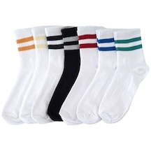 Unisex Renkli Çizgili Pamuklu Yarım Konç Çorap 7'Li Paket-39-45