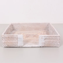 Laura 30x30x8 Cm Akça Renk Rattan Saklama Düzenleme Kutusu Beyaz