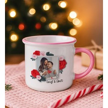 Bk Gift Kişiye Özel İsimli Fotoğraflı Pembe Emaye Kupa Bardak -1, Arkadaşa Hediye, Sevgiliye Hediye