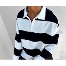 Unisex Üç İplik Parçalı Yakalı Sweatshirt - Siyah 001