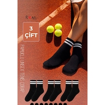 Kral Socks Erkek Kadın 3 Çift Çizgili Kolej Tenis Çorabı Pamuklu Terletmez Çorap Siyah