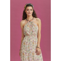 Önü Kısa Arkası Uzun Çiçek Desenli Anvelop Elbise 001