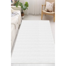 Modern Minimalist Yatay Çizgili Beyaz Dijital Baskılı Yıkanabilir Kaymaz Taban Salon Halısı Yolluk