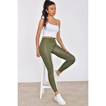 Moda Trend Kadın Slim Fit Korse Etkili Iç Göstermeyen Yüksek Bel Parlak Disko Taythaki L Haki
