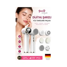 6 Başlık 3 Aşamalı Led Şarjlı Ekranlı Peeling Yüz Masaj Cilt Bakım Cihazı Aleti Frimatör Brush Beyaz