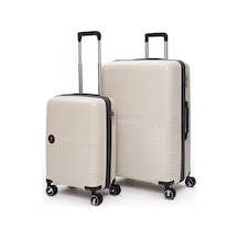 Elatae Exclusive Pro Polipropilen Kırılmaz 2'li Valiz Seti Büyük Boy - Kabin Boy Bej - Antrasit 5239 Bej - Gri