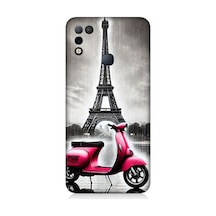 İnfinix Hot 11 Play Uyumlu Pembe Scooter Eyfel Önü Desenli Silikon Kılıf Çok Renkli