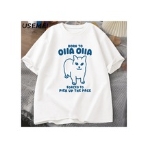 Tarzsokak Born To Oııa Dönen Kedi T-shirt Komik Retro Hayvan Tee 90s Pamuk Adam Kısa Kollu Tişört Haraj 2972 Beyaz